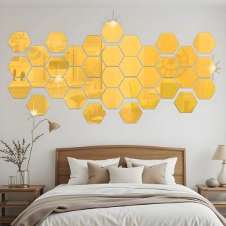 acrylic hexagon wall decor mirror (gold) wall decorations